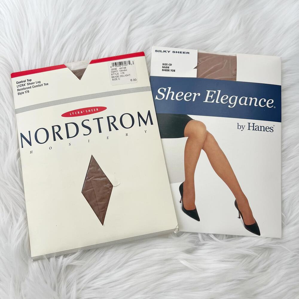 New Lot of 2 Vintage Nordstrom Hosiery & 2004 Hanes Beige delight & nude C CD